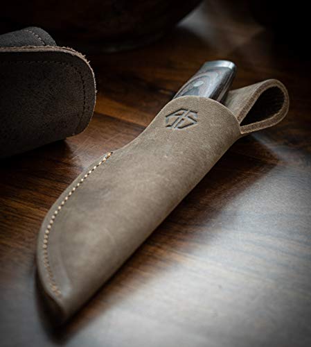 Angus Stoke Funda de Cuchillo de Cuero Caza, el Ocio y la Cocina - Funda de Cuchillo de cinturón de Cuero Extra Grueso - Bolsa de Cuchillos Jack (Medio, Marrón)