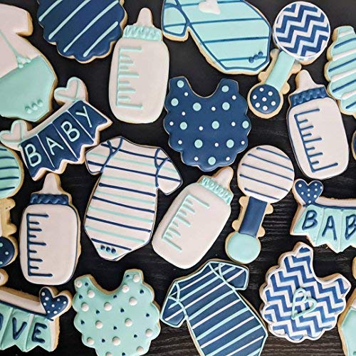 Ann Clark – Cortador de galletas para baby shower (5 piezas, incluye folleto de recetas, boliche, babero, sonajero, botella y carro de bebé