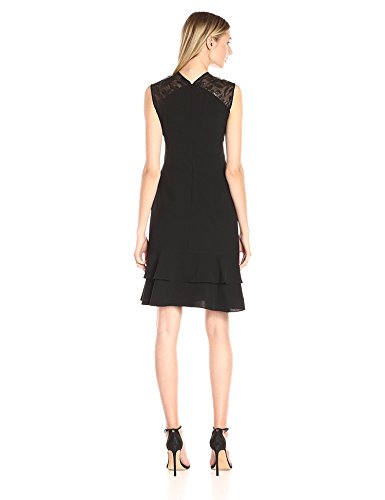 Anne Klein vestido de malla de encaje con lentejuelas y crepé para mujer -  Negro -  42
