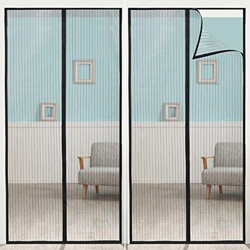 Anpro mosquito puerta mosquitera puerta 110 x 220, protección de insectos cortina magnética mosca cortina para sala de estar balcón, negro