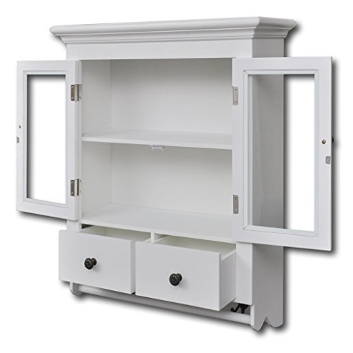 Anself Armario de Pared para la Cocina, Madera Blanca, con Puerta de Cristal