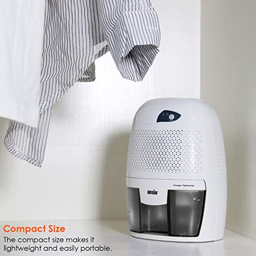 ANSIO Deshumidificador, 500 ml Compacto y portátil, Mini Deshumidificador Eléctrico, Protege Frente a la Humedad, la Suciedad y el Moho en casa, Cocina, Oficina - Garantía de 2 años