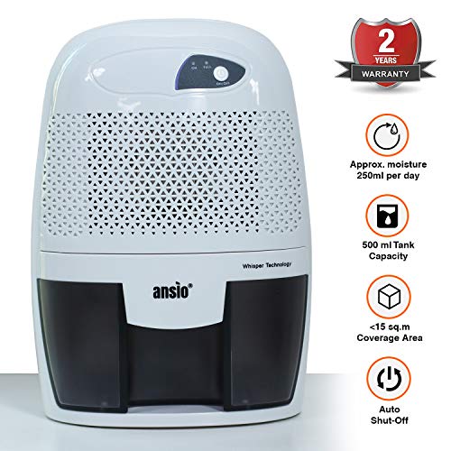 ANSIO Deshumidificador, 500 ml Compacto y portátil, Mini Deshumidificador Eléctrico, Protege Frente a la Humedad, la Suciedad y el Moho en casa, Cocina, Oficina - Garantía de 2 años
