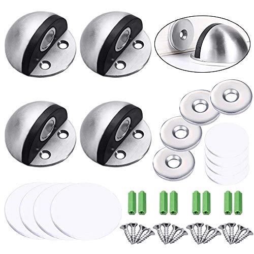 Anyasen 4 pcs Tornillo en el tope de la puerta, Parada de puerta de media luna,Tope de puerta montado en el piso,Tope de puerta montado en el piso, Tapón magnético de puerta, (Acero inoxidable)