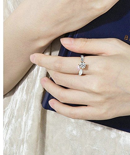 Anyeda Mujer Anillo de Compromiso 18K Gold Seis Garra Diamante Plata Anillo Negro Liso Tamaño 9,5