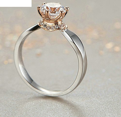 Anyeda Mujer Anillo de Compromiso 18K Gold Seis Garra Diamante Plata Anillo Negro Liso Tamaño 9,5