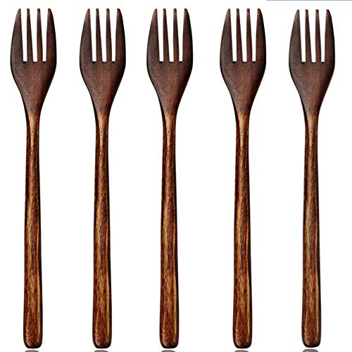 AOOSY - Tenedores de madera, 5 piezas, estilo vintage, color marrón