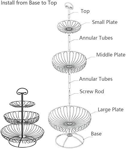 Apark Frutero de 3 Pisos, Desmontable Metal Cesta Fruta, para Conservan Frutas, Verduras, Bocadillos o Pan, Tamaño de la Cesta de Frutas: 16CM, 24CM, 30CM, Altura: 40CM (Negro)