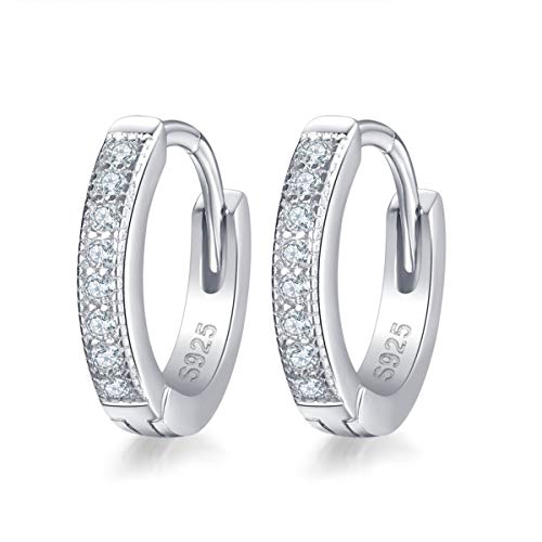 Aros de la marca MASOP, de plata de ley 925 con circonitas de corte redondo, diámetro de 13 mm, para niñas o mujeres