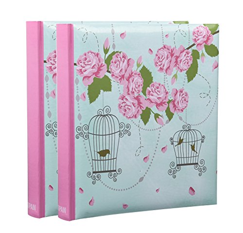 ARPAN BL57-X2 Álbum 5 x 7 Pulgadas, Espacio de Escritura para 200 Fotos, 13 x 18 cm, tamaño Perfecto para Regalo de Boda, Aniversario, cumpleaños, 2 Unidades (Jaula de pájaros Vintage Rosa), Papel