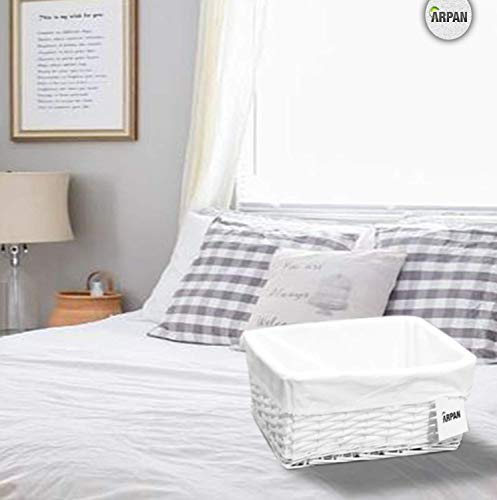 ARPAN - Cesta de Almacenamiento, de Mimbre, Cesta de Regalo, con Forro de Tela Blanca, tamaño Mediano, Color Blanco