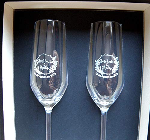 Arte-Deco Copas de Cava para Boda, Aniversario Y Celebraciones. Regalo Elegante y Bonito con Estuche de presentación. También Podemos Hacerlo con Otro de los diseños de los mostrados en Las imágenes.