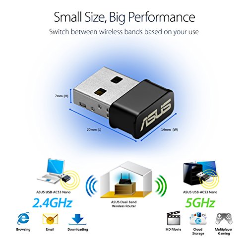 ASUS USB-AC53 Nano - Adaptador inalámbrico USB (Wi-fi, Dual-Band AC1200, MU-MIMO)