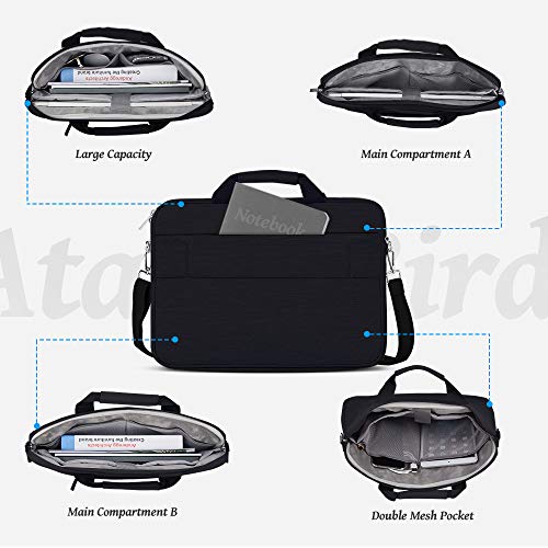 AtailorBird 15.6" Grande Funda Protectora Multifuncional Portátil Hombro Bolsa,Correa Ajustable Maletín de Hombro para Negocio,Bolsa de Blanda-Negro