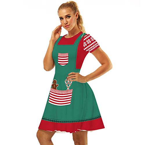 Auifor Muñeco de Nieve de Las Mujeres Rojo de la Navidad de los años 50 Notas Vestido de Fiesta de oscilación de Traje Retro de Manga Corta(B-Rojo/X-Large)