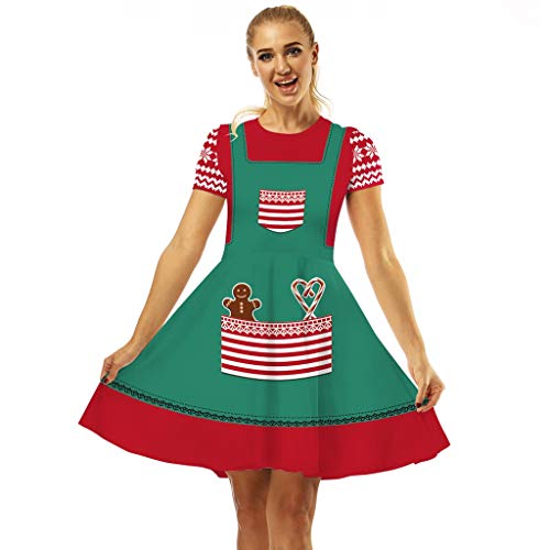 Auifor Muñeco de Nieve de Las Mujeres Rojo de la Navidad de los años 50 Notas Vestido de Fiesta de oscilación de Traje Retro de Manga Corta(B-Rojo/X-Large)