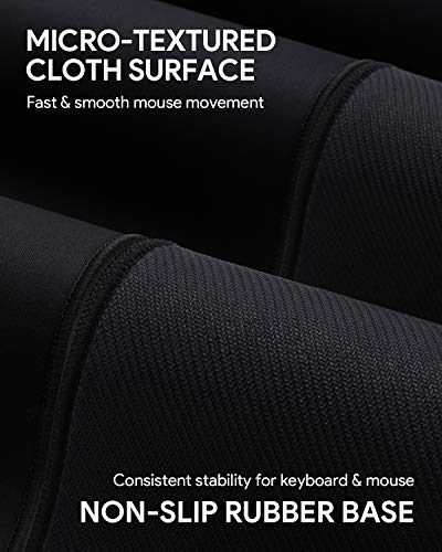 AUKEY Alfombrilla Ratón Grande Gaming Mouse Pad (800x300x4mm) con Superfine Fiber Surface Smooth, Base de Goma Antideslizante para Gamers, Oficina, PC, Portátil, Ordenador, Negro