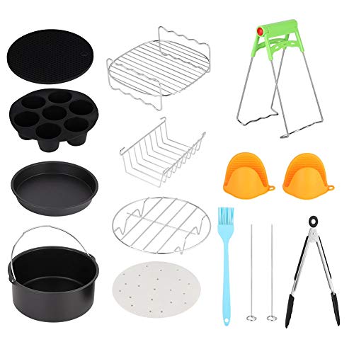 AUNMAS 7in Universal 12pcs Kits de freidora de Aire Caliente con Taza de Pastel Accesorios de Canasta de Pastel Acero Inoxidable Duradero de Grado alimenticio para Uso doméstico
