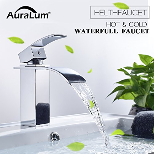 Auralum Grifo Lavabo Cascada Grifo Lavabo Elegante Mezclador de Baño Sólido Grifo de Super Calidad (Negro)