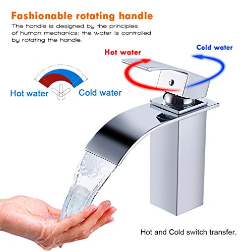 Auralum Grifo Lavabo Cascada Grifo Lavabo Elegante Mezclador de Baño Sólido Grifo de Super Calidad (Negro)
