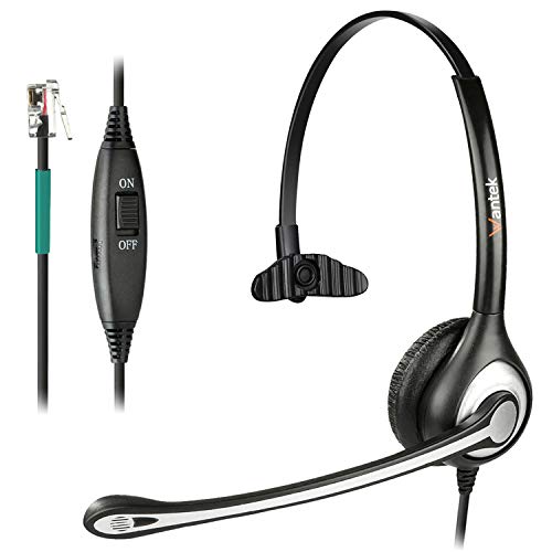 Auriculares Teléfono Fijo Cableados Monoaural, Micrófono con Cancelación de Ruido, WANTEK Cascos con Control de Volumen para Avaya Aastra Alcatel Lucent Gigaset Mitel Plantronics (F600S1)