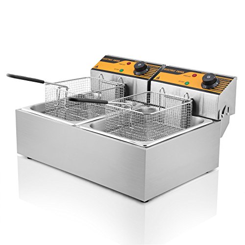 Autocompra Freidora Eléctrica 12L 5000W Freidora Industrial Acero Inoxidable para Patatas Fritas Deep Fryer Commercial (6L + 6L Tanque )