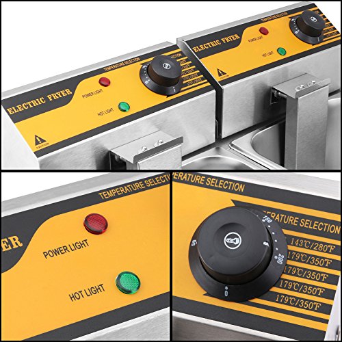 Autocompra Freidora Eléctrica 12L 5000W Freidora Industrial Acero Inoxidable para Patatas Fritas Deep Fryer Commercial (6L + 6L Tanque )