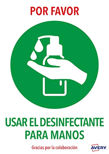 Avery España AV_KITCOVID3_ES Señales Emergencia, Advertencia USAR EL DESINFECTANTE, 2Hojas A4