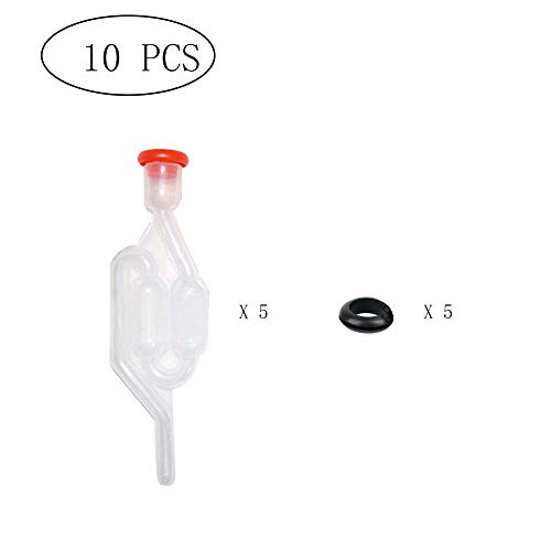 Aweisile Tubo de Fermentación 5 Piezas Airlock Fermentacion Válvula Antirretorno Desague de Escape 10mm Transparente con 5 Piezas de tapón para Kit de Vino de Fermentación Casera