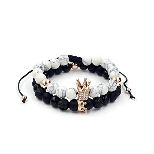 Awertaweyt Pulsera de Cuentas, Charms Stone Beads Men Couple Bracelets Jewelry For Women 2Pcs/Set Bangles Sets Masculina Bileklik Pulseira Feminina ZJ1734H