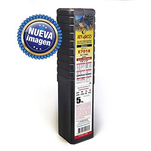 AWS A5.1 E7018. Electrodo Básico 7018 Bajo Hidrógeno para soldadura de Acero al Carbono (Hierro, Acero dulce). MMA (Ø 3,2mm x 350mm. Paquete 5 Kg). JET-ARCO España. Ref.: J106EL