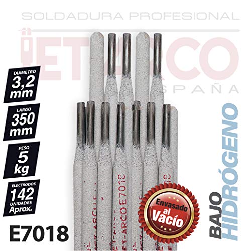 AWS A5.1 E7018. Electrodo Básico 7018 Bajo Hidrógeno para soldadura de Acero al Carbono (Hierro, Acero dulce). MMA (Ø 3,2mm x 350mm. Paquete 5 Kg). JET-ARCO España. Ref.: J106EL