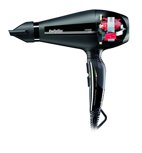 BaByliss v Pro Silence - Secador de pelo profesional con generador de iones, potencia 2200 W, más silencioso, secado ultra-rápido 110 km/h, 6 velocidades/temperaturas, aire frío, color negro