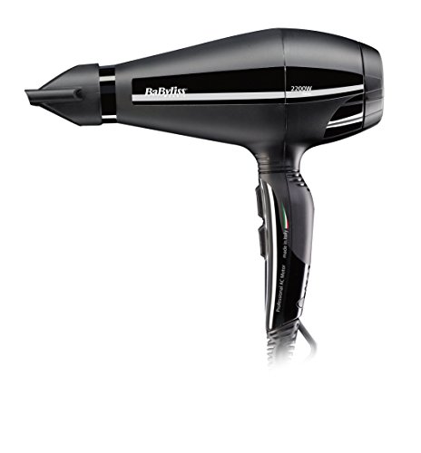 BaByliss v Pro Silence - Secador de pelo profesional con generador de iones, potencia 2200 W, más silencioso, secado ultra-rápido 110 km/h, 6 velocidades/temperaturas, aire frío, color negro