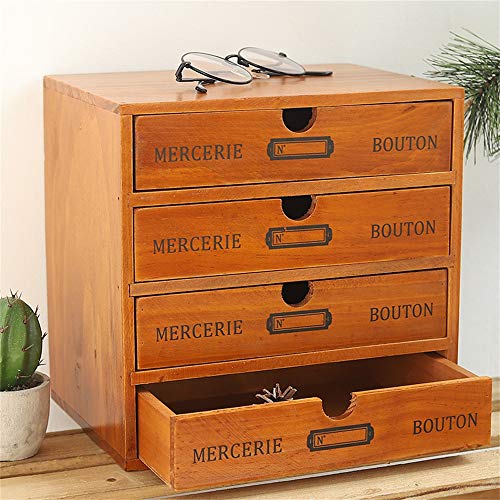 Baffect Caja de Almacenamiento con cajones de Madera Caja de cajones Vintage de 1 Piso Caja de joyería Caja de Madera con Organizador de cajones Mesa de Madera para Almacenamiento, 1 Piso (4 Pisos)