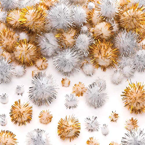 Baker Ross Ar687 Pompones Dorados y Plateados con Purpurina para Manualidades y Decoraciones Navideñas Infantiles, Paquete de 100