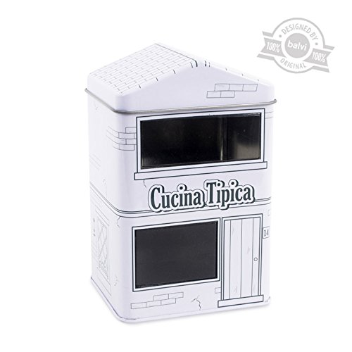 Balvi Bote Cocina Cucina Color Blanco Recipiente de Cocina Vintage en Forma de Restaurante Italiano Bote para Guardar Alimentos como la Pasta, arroz, Especias Lata 16,6x10,5x8,8 cm
