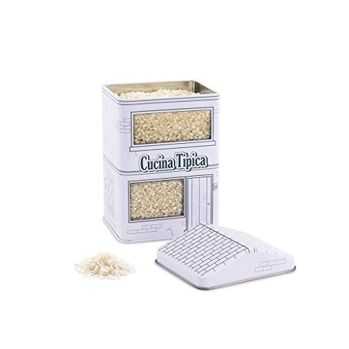 Balvi Bote Cocina Cucina Color Blanco Recipiente de Cocina Vintage en Forma de Restaurante Italiano Bote para Guardar Alimentos como la Pasta, arroz, Especias Lata 16,6x10,5x8,8 cm