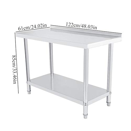 Banco de Trabajo de Cocina de Acero Inoxidable, Profesional de Doble Capa Altura Ajustable Catering Mesa de Trabajo para Suministros de Cocina y Operaciones Industriales 2 x 2FT=61 x 61cm