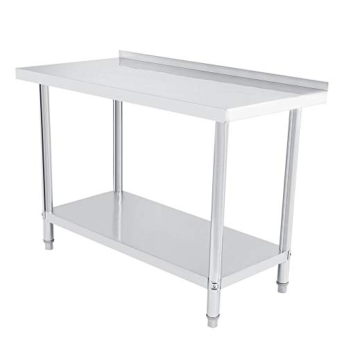 Banco de Trabajo de Cocina de Acero Inoxidable, Profesional de Doble Capa Altura Ajustable Catering Mesa de Trabajo para Suministros de Cocina y Operaciones Industriales 2 x 2FT=61 x 61cm