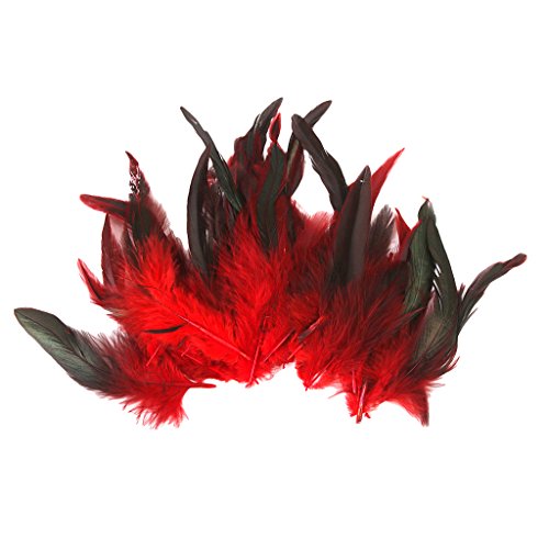Baoblaze 50pcs Hermosas Plumas De Gallo Decoración Fringe Hogar Bricolaje Artesanía 4-7 Pulgadas - Roja