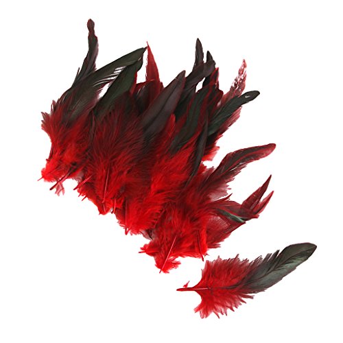 Baoblaze 50pcs Hermosas Plumas De Gallo Decoración Fringe Hogar Bricolaje Artesanía 4-7 Pulgadas - Roja
