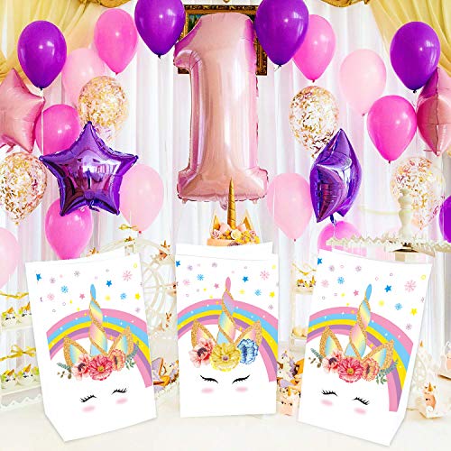 Baosu Paquete de 24 Sobres de Unicornio Bolsas de Dulces-Bolsas de Papel de Unicornio con Adhesivo 24 Piezas de Unicornio - Decoraciones de Fiesta de cumpleaños de Unicornio