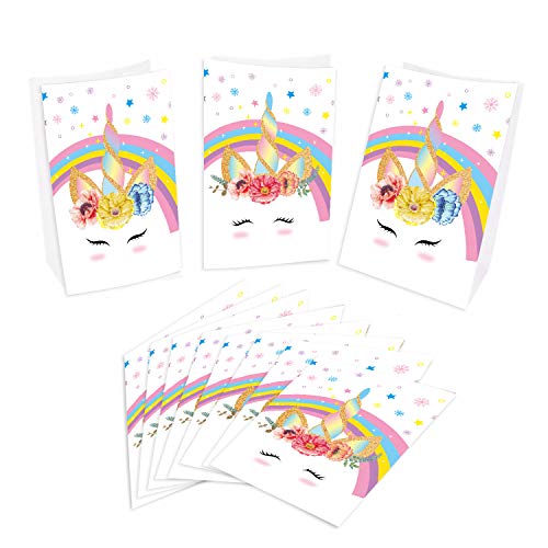 Baosu Paquete de 24 Sobres de Unicornio Bolsas de Dulces-Bolsas de Papel de Unicornio con Adhesivo 24 Piezas de Unicornio - Decoraciones de Fiesta de cumpleaños de Unicornio