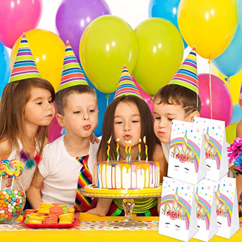 Baosu Paquete de 24 Sobres de Unicornio Bolsas de Dulces-Bolsas de Papel de Unicornio con Adhesivo 24 Piezas de Unicornio - Decoraciones de Fiesta de cumpleaños de Unicornio