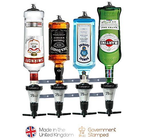 Barbarian 4 Botella Óptica para bebidas alcohólicas Bar Butler 30ml Shot Medida Soporte Alcohol Vino Dispensador al revés Home bar Garaje Cueva del Hombre