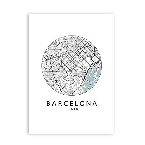 Barcelona Print City Map Poster Barcelona Tipografía Modern Wall Art Canvas Painting Print Spanish Scandi Nordic Home Decor 40x60cmx3 sin Marco
