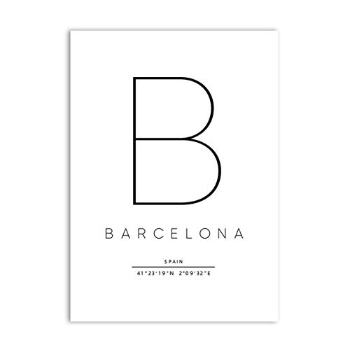 Barcelona Print City Map Poster Barcelona Tipografía Modern Wall Art Canvas Painting Print Spanish Scandi Nordic Home Decor 40x60cmx3 sin Marco