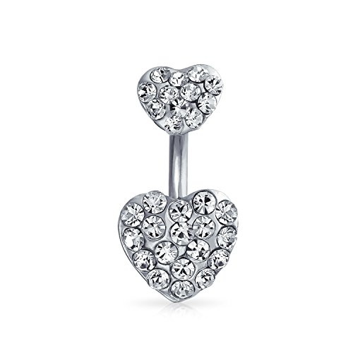Barra De Corazón Doble Cristal Blanco Piercing para El Ombligo Joyas De Cuerpo Acero Inoxidable Quirúrgico De Calibre 14