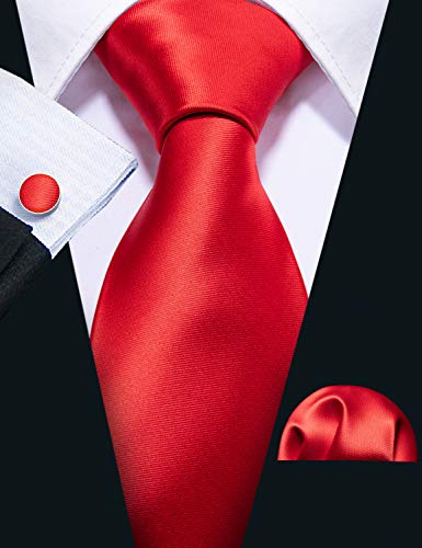 Barry.Wang - Juego de gemelos y corbata para hombre, colores sólidos - Rojo - talla única
